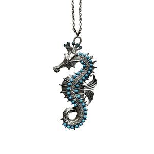 Silver Blue Seahorse Pendant Necklace 19”